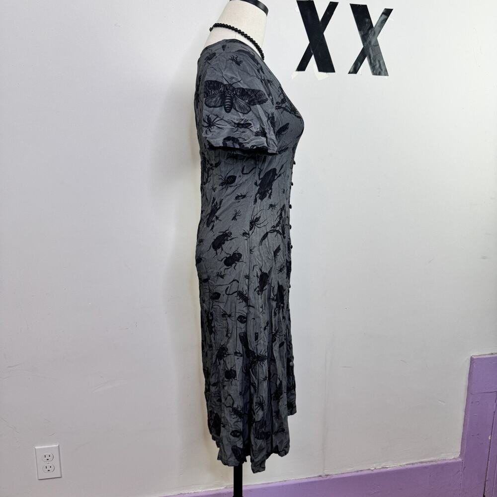 Disturbia Parasite Bug Print Midi Shirt Dress Button Front Goth Alt 4 - Picture 3 of 8